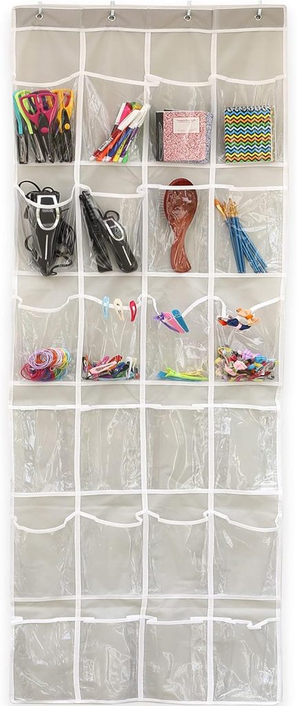 24 Pockets - SimpleHouseware Crystal Clear Over The Door Hanging Shoe Organizer, Gray (64 x 19)