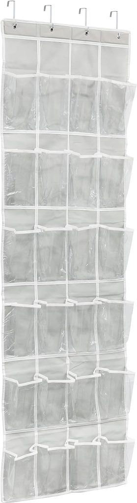 24 Pockets - SimpleHouseware Crystal Clear Over The Door Hanging Shoe Organizer, Gray (64 x 19)
