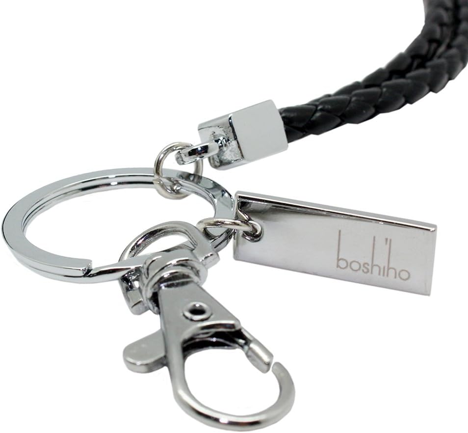 boshiho Office Lanyard, PU Leather Necklace Lanyard with Strong Clip and Keychain for Keys, ID Badge Holder, USB or Cell Phone (Black)