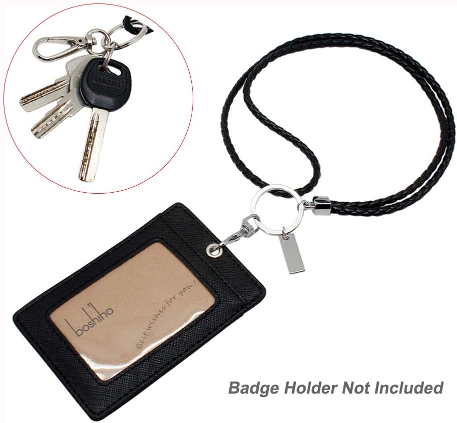 boshiho Office Lanyard, PU Leather Necklace Lanyard with Strong Clip and Keychain for Keys, ID Badge Holder, USB or Cell Phone (Black)