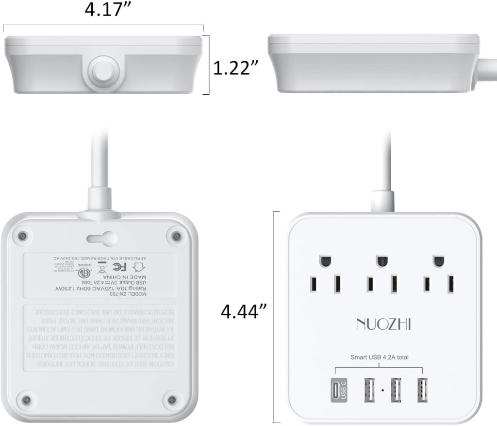 Cruise Essentials,6 Ft Power Strip with 3 Outlets and 4 USB Ports(1 USB C), Non Surge Protector for Cruise Ship, Travel, Home Office, ETL Listed, White