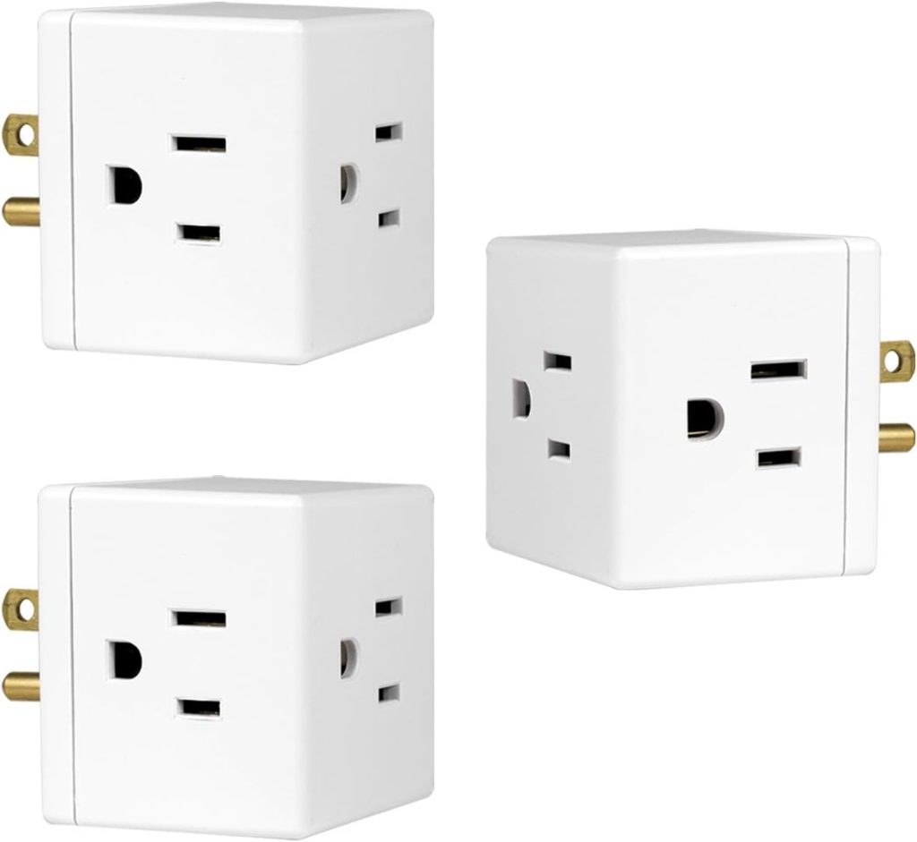 GE Jasco 3-Outlet Extender Wall Tap Cube, 3 Pack, Adapter Spaced Outlets, Easy Access Design, Grounded, 3-Prong, Perfect for Home or Travel, UL Listed, White, 46845