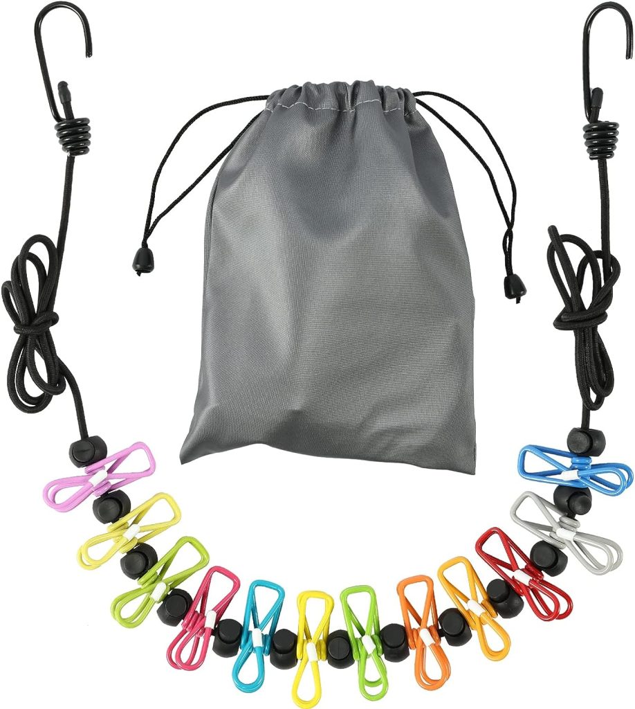 Retractable Portable Clothesline for Travel，Clothing line with 12 Clothes Clips, for Indoor Laundry Drying line,Outdoor Camping Accessories