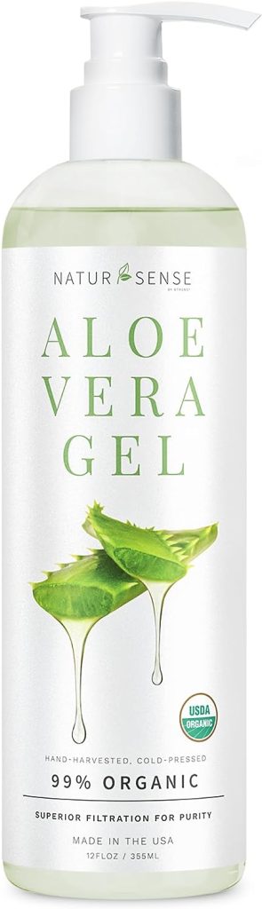 NTRSNS NaturSense Organic Aloe Vera Gel from 100% Pure Aloe–Great for Hair, Scalp, Face, Dry Skin, Acne, Sunburn, Sensitive Skin–Unscented, USDA Certified–12 oz.